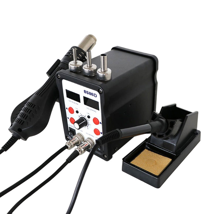 8586D 2-in-1 Double Digital Display Hot Air Gun Soldering Station, EU Plug