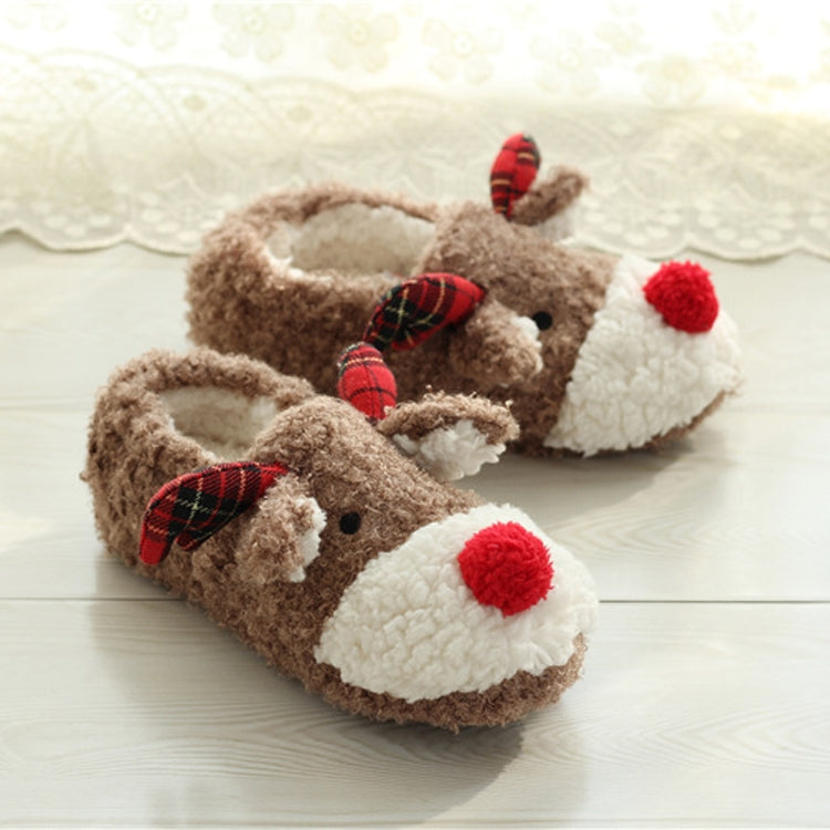 Elk Slippers Cute Thick-Soled With Heel Cotton Slippers Autumn And Winter Cotton Slippers, Colour: Brown