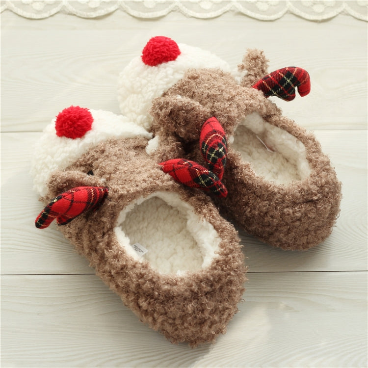 Elk Slippers Cute Thick-Soled With Heel Cotton Slippers Autumn And Winter Cotton Slippers, Colour: Brown