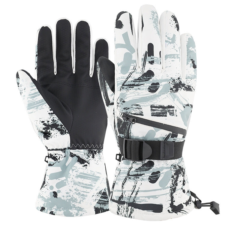 Winter Thermal Ski Gloves Outdoor Waterproof Velvet Gloves Thickening Touch Screen Motorcycle Gloves, Size: M(White)