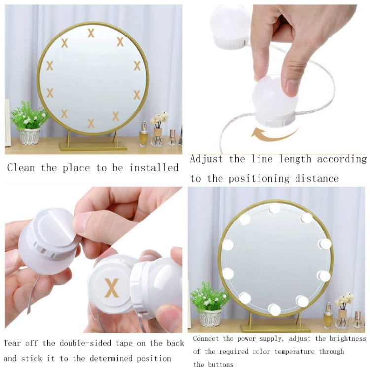 10 LEDs USB Mirror Front Light Three Color Temperature Hidden Wiring String Light