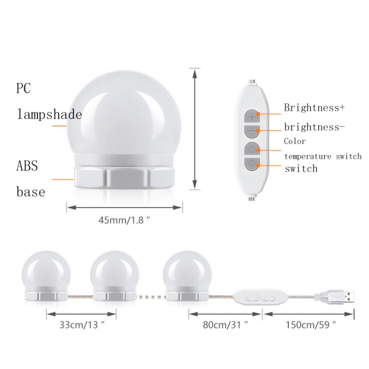 10 LEDs USB Mirror Front Light Three Color Temperature Hidden Wiring String Light