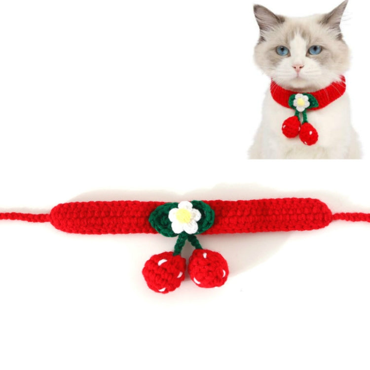 3 PCS Pet Handmade Knitted Wool Cherry Cat Dog Collar Bib Adjustable Necklace, Specification: M 25-30cm