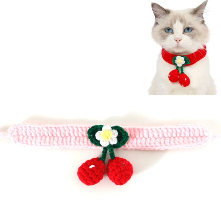 3 PCS Pet Handmade Knitted Wool Cherry Cat Dog Collar Bib Adjustable Necklace, Specification: M 25-30cm