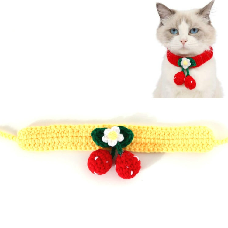 3 PCS Pet Handmade Knitted Wool Cherry Cat Dog Collar Bib Adjustable Necklace, Specification: M 25-30cm
