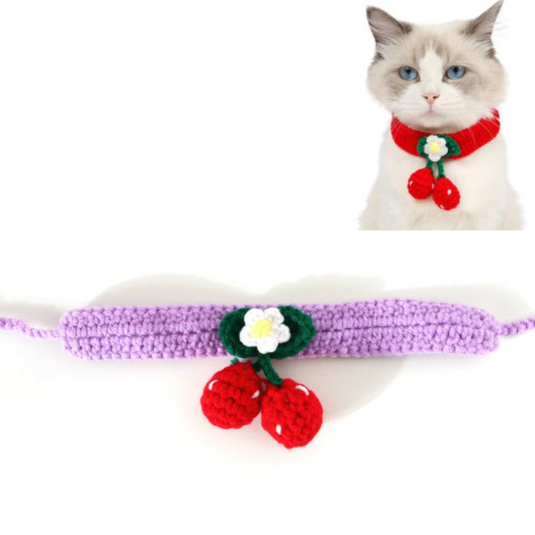 3 PCS Pet Handmade Knitted Wool Cherry Cat Dog Collar Bib Adjustable Necklace, Specification: M 25-30cm