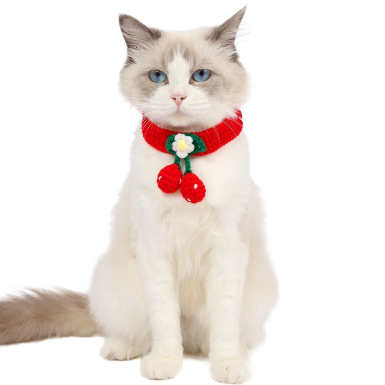 3 PCS Pet Handmade Knitted Wool Cherry Cat Dog Collar Bib Adjustable Necklace, Specification: M 25-30cm