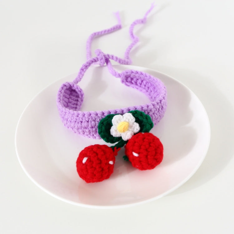3 PCS Pet Handmade Knitted Wool Cherry Cat Dog Collar Bib Adjustable Necklace, Specification: M 25-30cm