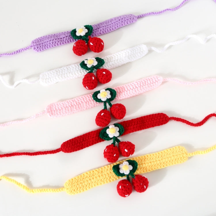 3 PCS Pet Handmade Knitted Wool Cherry Cat Dog Collar Bib Adjustable Necklace, Specification: M 25-30cm