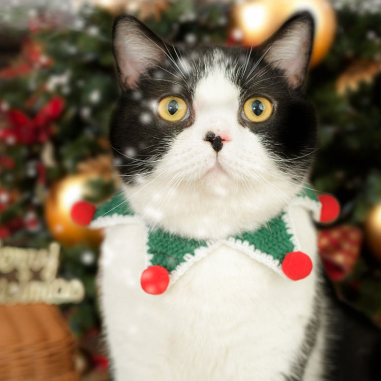 2 PCS Cat Dog Christmas Collar Wool Knitted Saliva Towel Bib