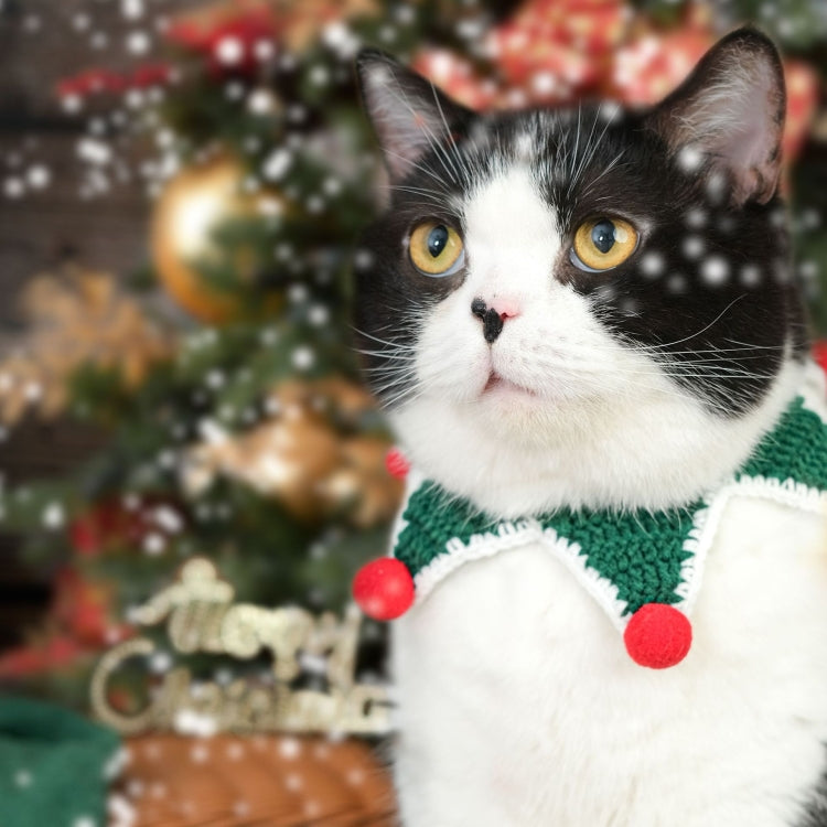 2 PCS Cat Dog Christmas Collar Wool Knitted Saliva Towel Bib
