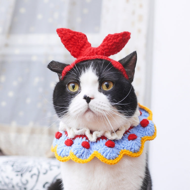 2 PCS Cat Cute Snow White Knitted Bib Collar, Style:  Rabbit Ears
