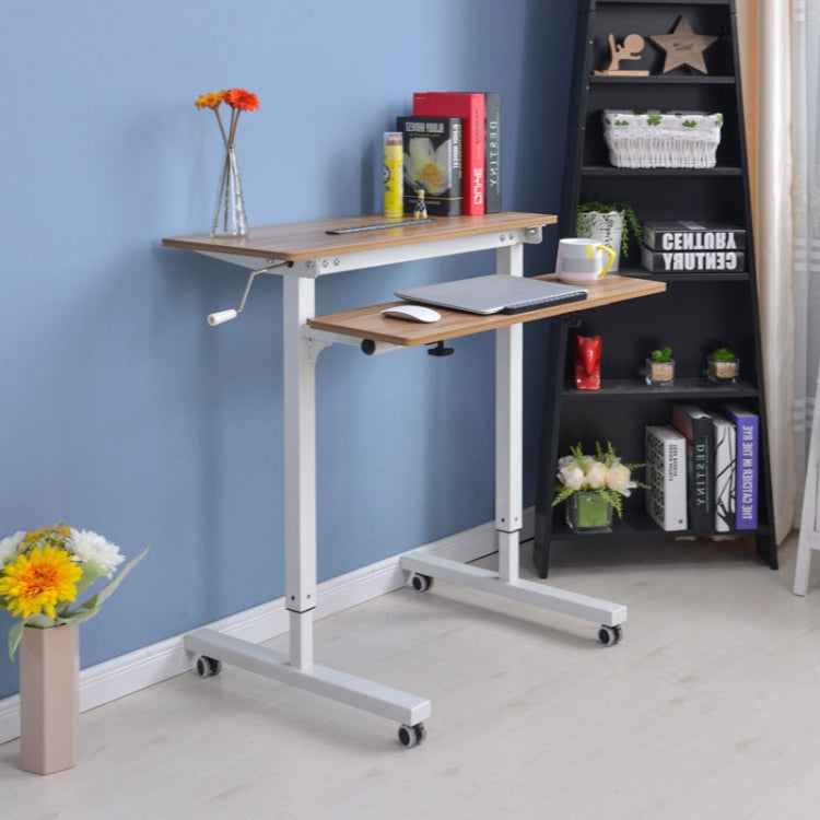 Dual Desktop Hand-Cranked Lifting Stand Office Computer Desk, Style:Without Reinforcing Bar