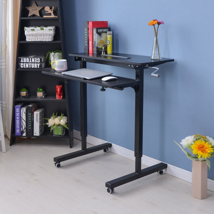 Dual Desktop Hand-Cranked Lifting Stand Office Computer Desk, Style:Without Reinforcing Bar
