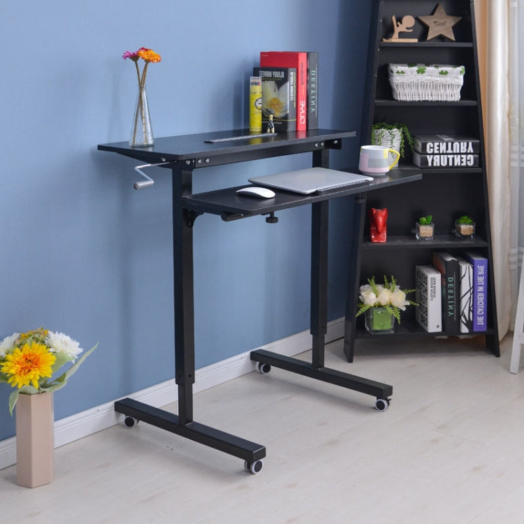 Dual Desktop Hand-Cranked Lifting Stand Office Computer Desk, Style:Without Reinforcing Bar