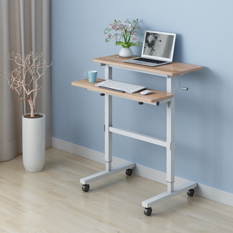 Dual Desktop Hand-Cranked Lifting Stand Office Computer Desk, Style:With Reinforcing Bar