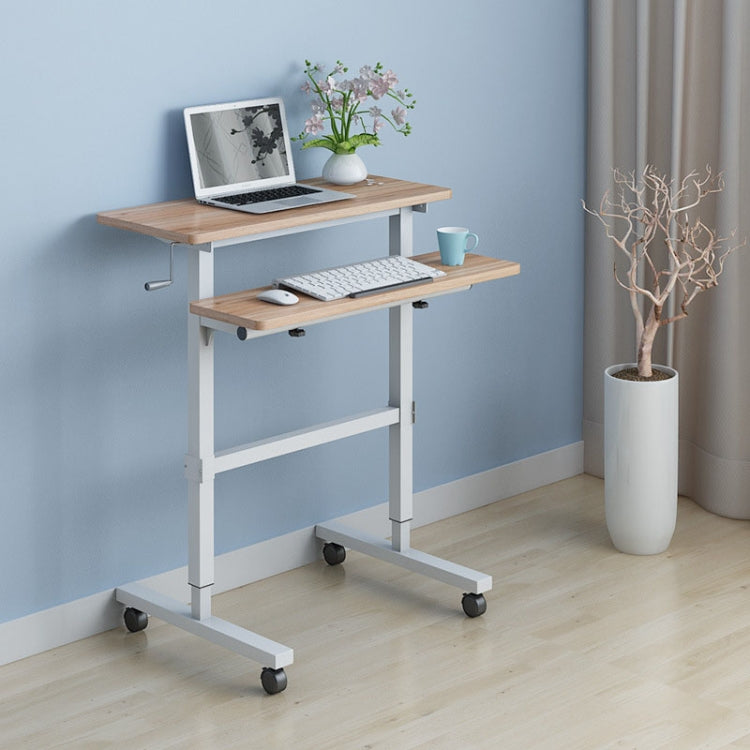 Dual Desktop Hand-Cranked Lifting Stand Office Computer Desk, Style:With Reinforcing Bar