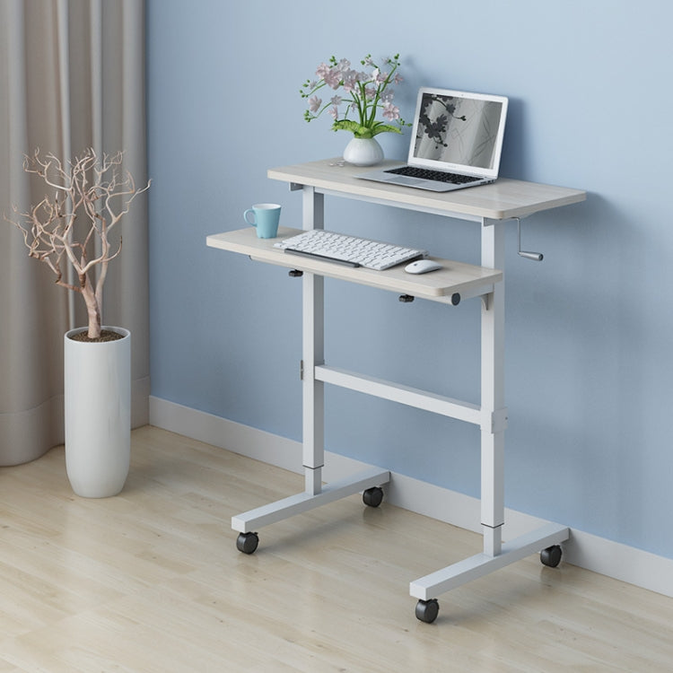 Dual Desktop Hand-Cranked Lifting Stand Office Computer Desk, Style:With Reinforcing Bar
