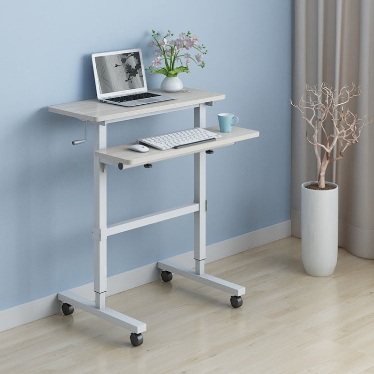 Dual Desktop Hand-Cranked Lifting Stand Office Computer Desk, Style:With Reinforcing Bar