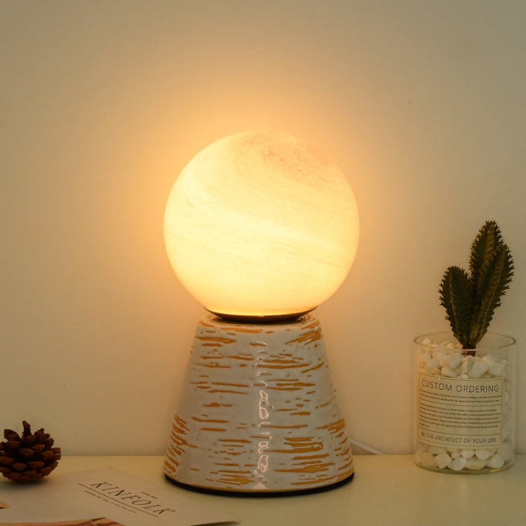 Creative Ceramic Planet Lamp Warm Decoration Moon Lamp Birthday Gift Bedroom Bedside Table Lamp, Power source: Button Switch-USB Cable
