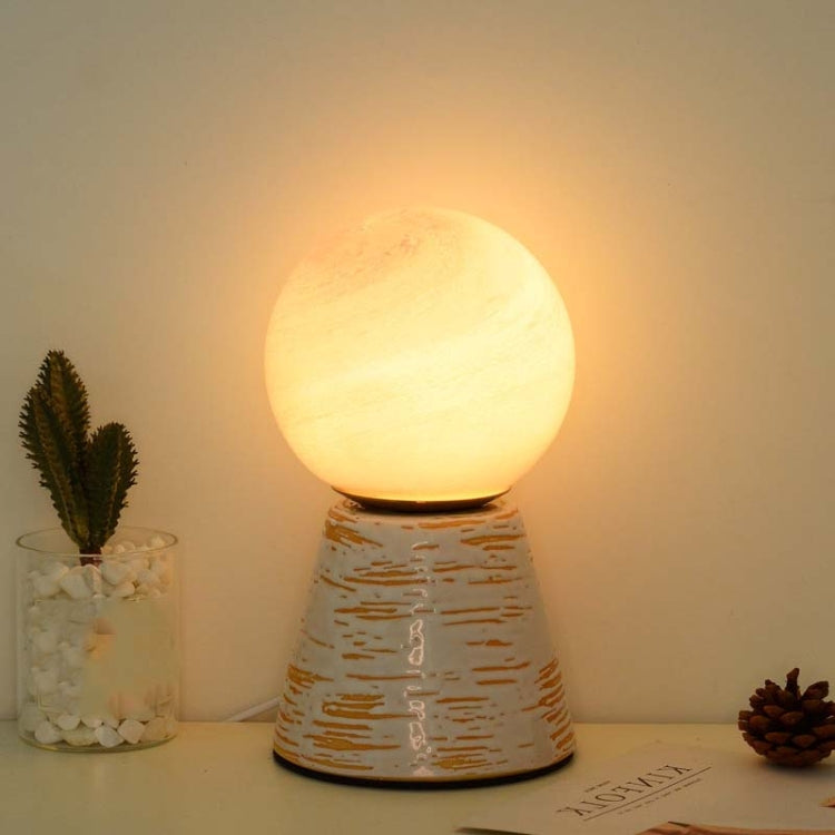 Creative Ceramic Planet Lamp Warm Decoration Moon Lamp Birthday Gift Bedroom Bedside Table Lamp, Power source: Button Switch-USB Cable