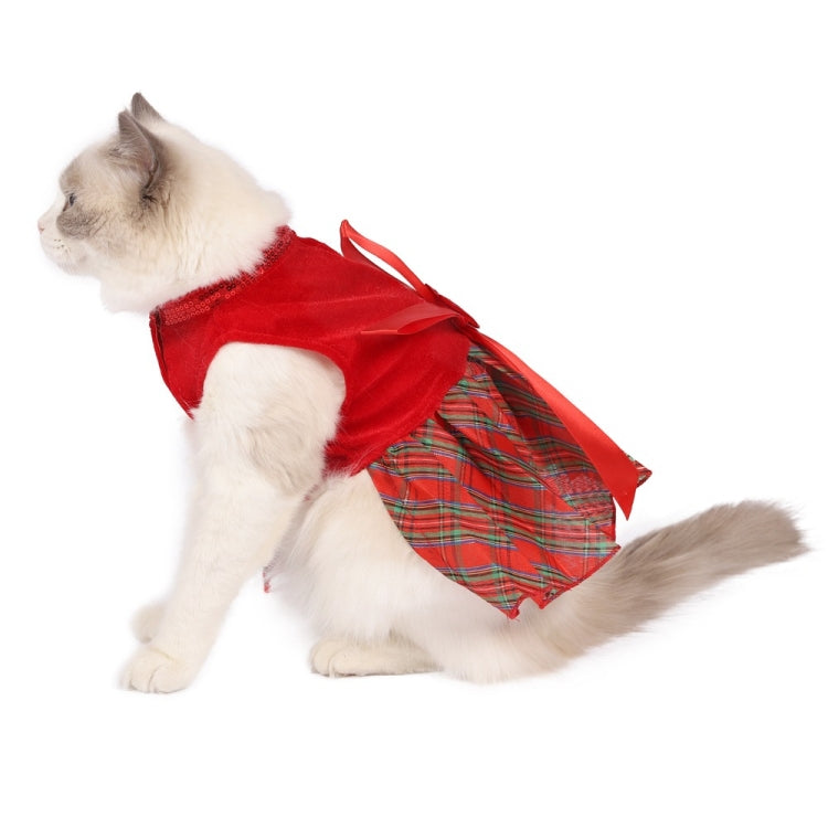 Christmas Pet Dog Plaid Butterfly Skirt, Size: M(Red)