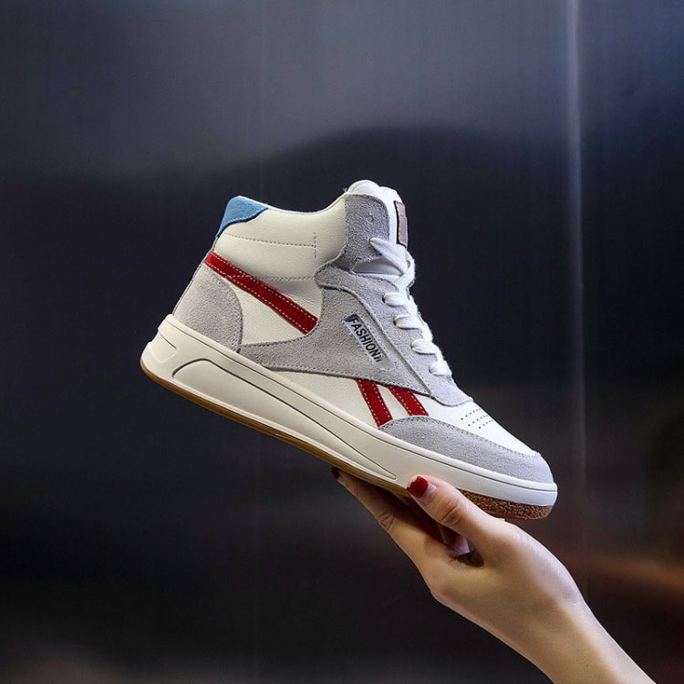 Genuine Leather White Shoes Women Casual All-Match High-Top Single Shoes, Size: 35