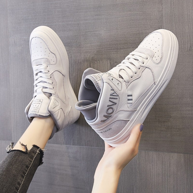 Little White Shoes Female Spring And Autumn Breathable Flat Sports Casual High-Top Shoes, Size: 37(Gray)