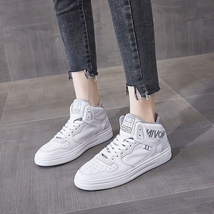 Little White Shoes Female Spring And Autumn Breathable Flat Sports Casual High-Top Shoes, Size: 39(Gray)