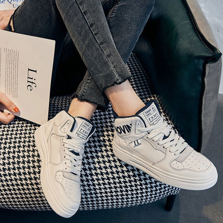 Little White Shoes Female Spring And Autumn Breathable Flat Sports Casual High-Top Shoes, Size: 40