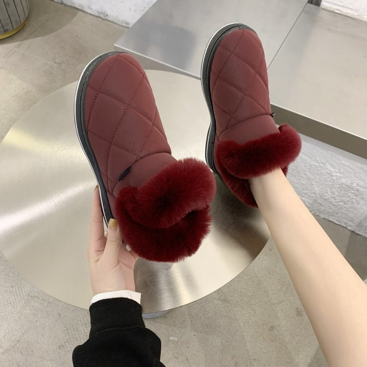 Snow Boots Women Autumn And Winter Students Short Tube Plus Velvet Thick One-Step Cotton Shoes, Size:38-39(Red Wine)