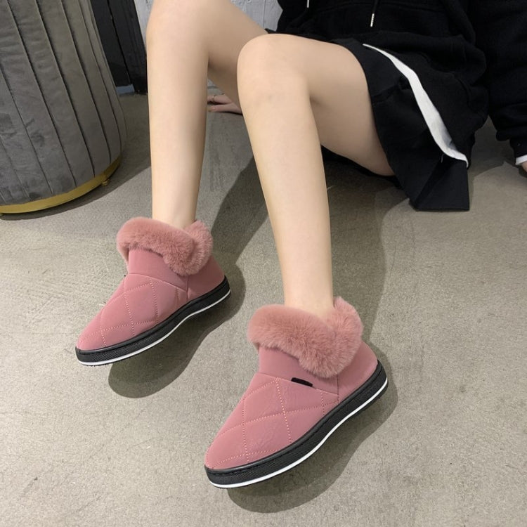 Snow Boots Women Autumn And Winter Students Short Tube Plus Velvet Thick One-Step Cotton Shoes, Size:38-39(Red Wine)