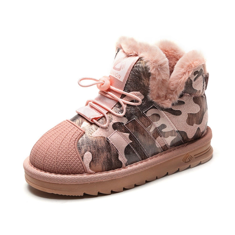 Girls Thick Cotton Boots Winter Plus Velvet Boys Baby Bread Cotton Shoes Snow Boots, Size: 22(Pink)