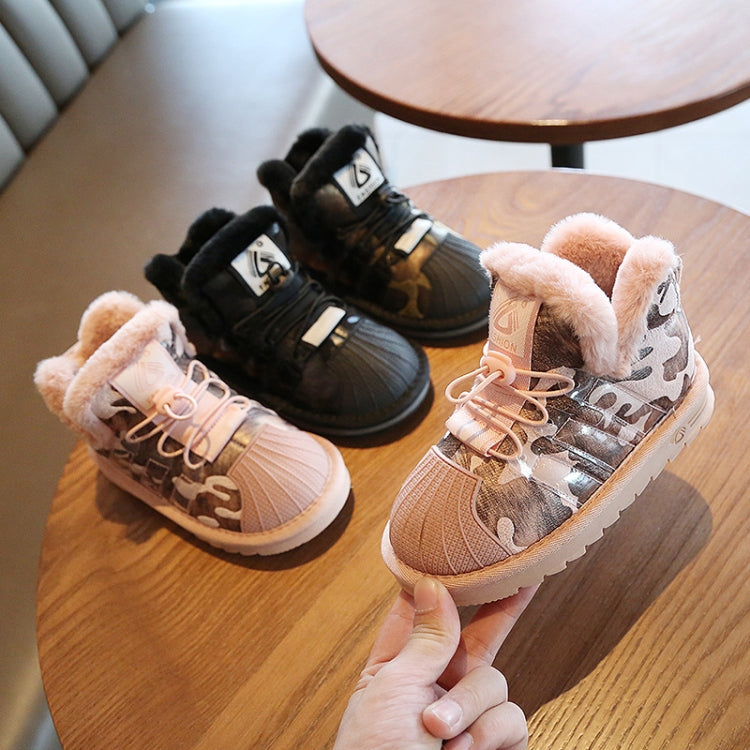 Girls Thick Cotton Boots Winter Plus Velvet Boys Baby Bread Cotton Shoes Snow Boots, Size: 30(Army Green)