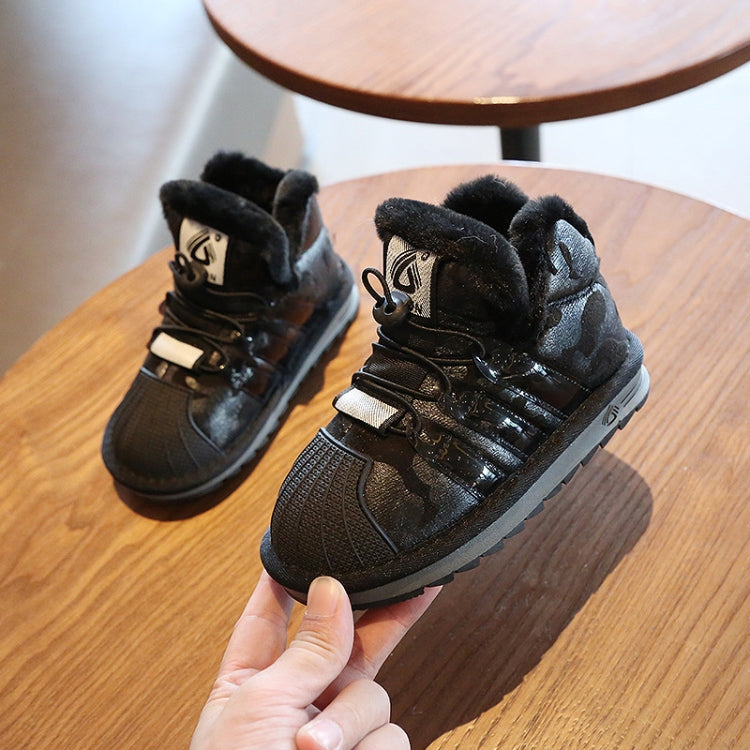 Girls Thick Cotton Boots Winter Plus Velvet Boys Baby Bread Cotton Shoes Snow Boots, Size: 32(Black)