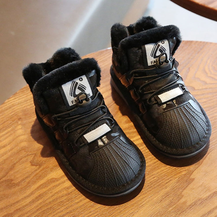 Girls Thick Cotton Boots Winter Plus Velvet Boys Baby Bread Cotton Shoes Snow Boots, Size: 34(Black)
