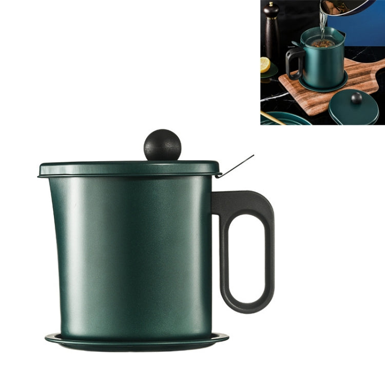 Kitchen Household Stainless Steel Oil Pot Filter Mesh With Lid Oil Bottle(Dark Green)