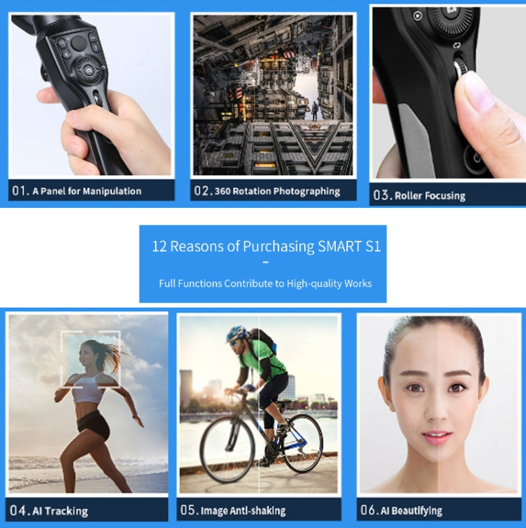 AOCHUAN Smart S1 Handheld Stabilizer Three-Axis Intelligent Follow-Up Anti-Shake Bracket Multi-Function Shooting Handheld Gimbal