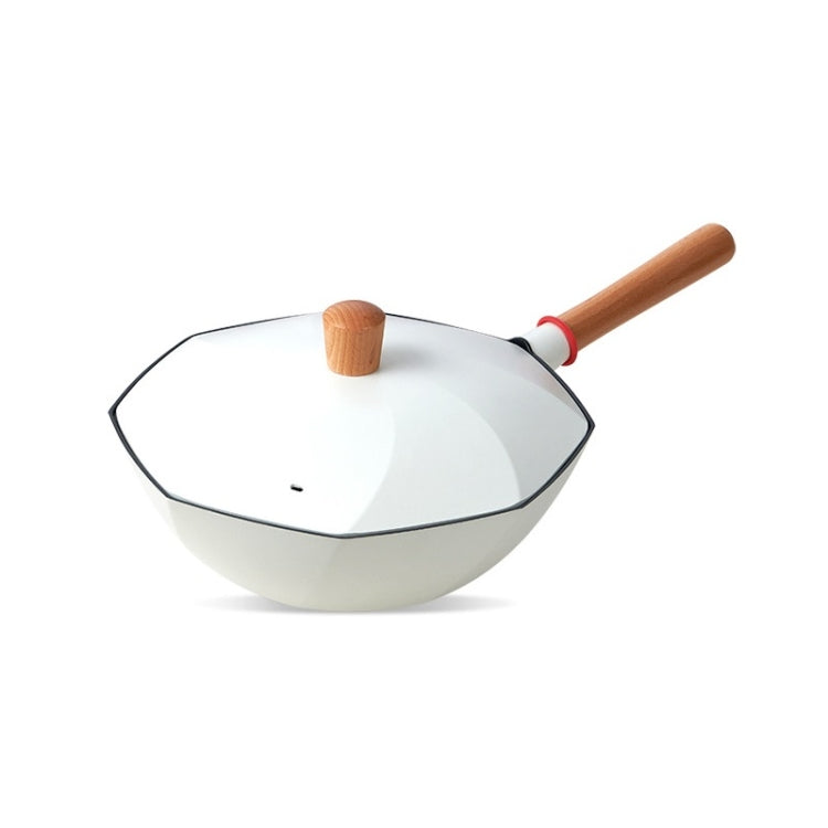 Flat-Bottomed Non-Stick Pan Household Non-Oily Fume Wok For Gas Stove & Induction Cooker, Specification:Aluminum Lid