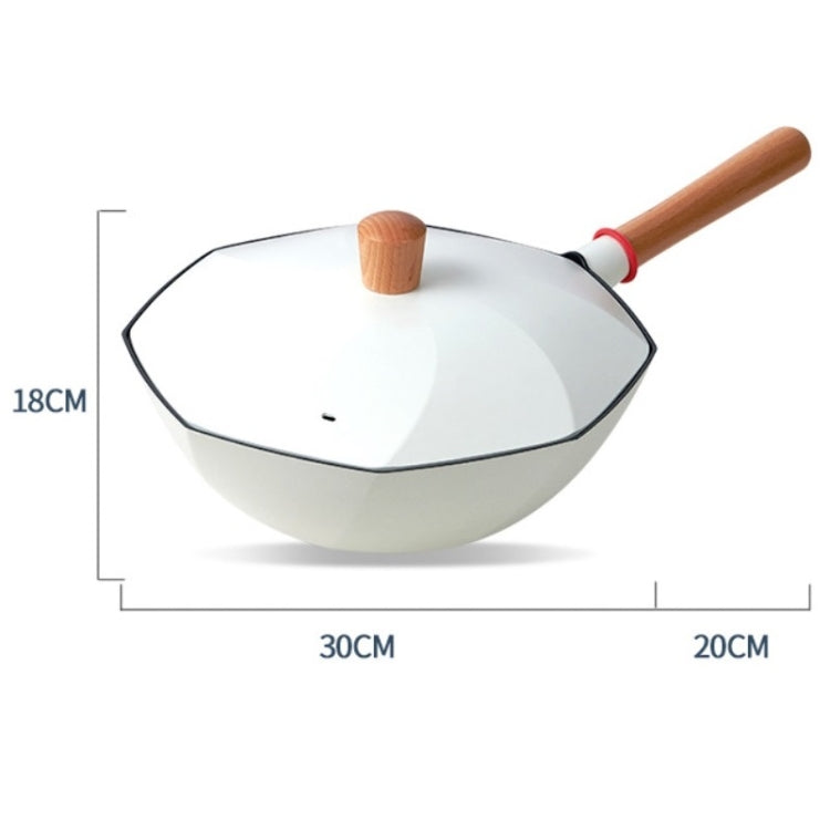 Flat-Bottomed Non-Stick Pan Household Non-Oily Fume Wok For Gas Stove & Induction Cooker, Specification:Aluminum Lid