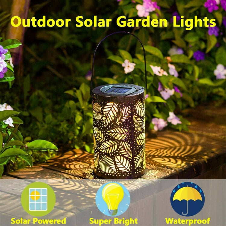 Outdoor Solar Wrought Iron Projection Lamp Hollow Wall Hanging Portable Garden Decorative Lamp, Style:Leaves