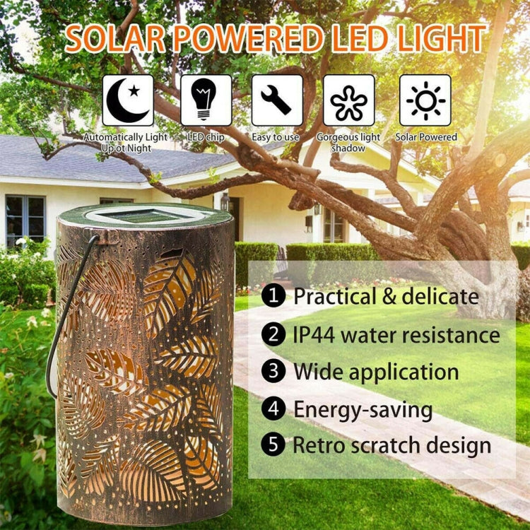 Outdoor Solar Wrought Iron Projection Lamp Hollow Wall Hanging Portable Garden Decorative Lamp, Style:Leaves