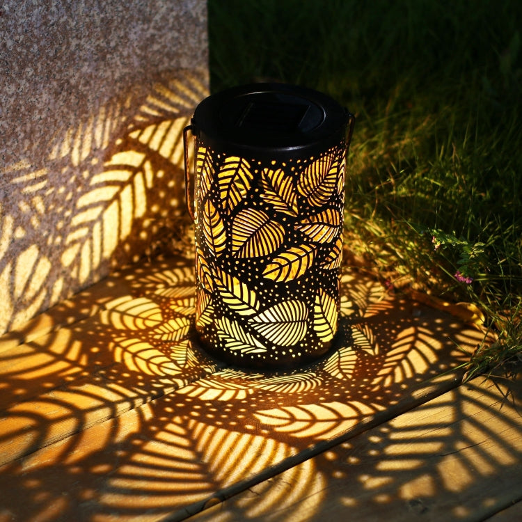 Outdoor Solar Wrought Iron Projection Lamp Hollow Wall Hanging Portable Garden Decorative Lamp, Style:Leaves