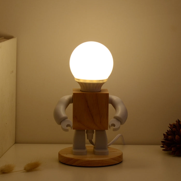 Solid Wood Robot Bedroom Bedside Simple Study Lamp Table Lamp, Style:USB Models