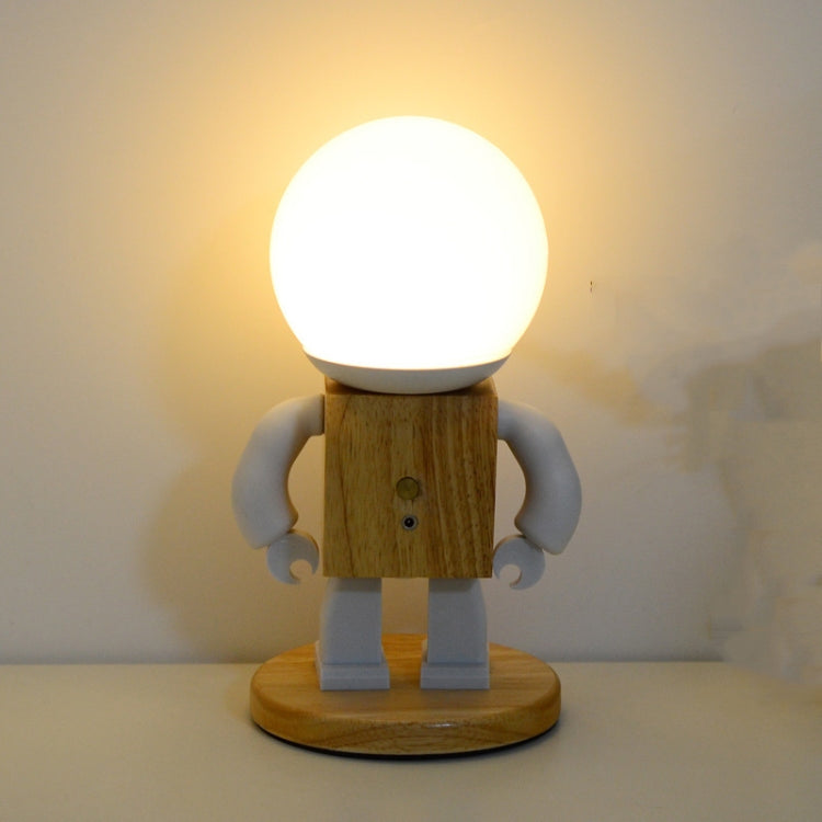 Solid Wood Robot Bedroom Bedside Simple Study Lamp Table Lamp, Style:Rechargeable