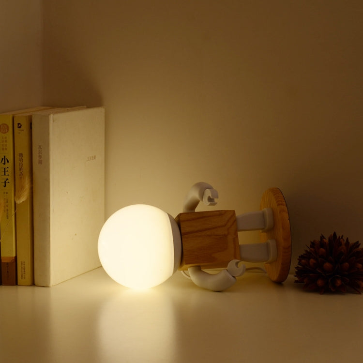 Solid Wood Robot Bedroom Bedside Simple Study Lamp Table Lamp, Style:Rechargeable