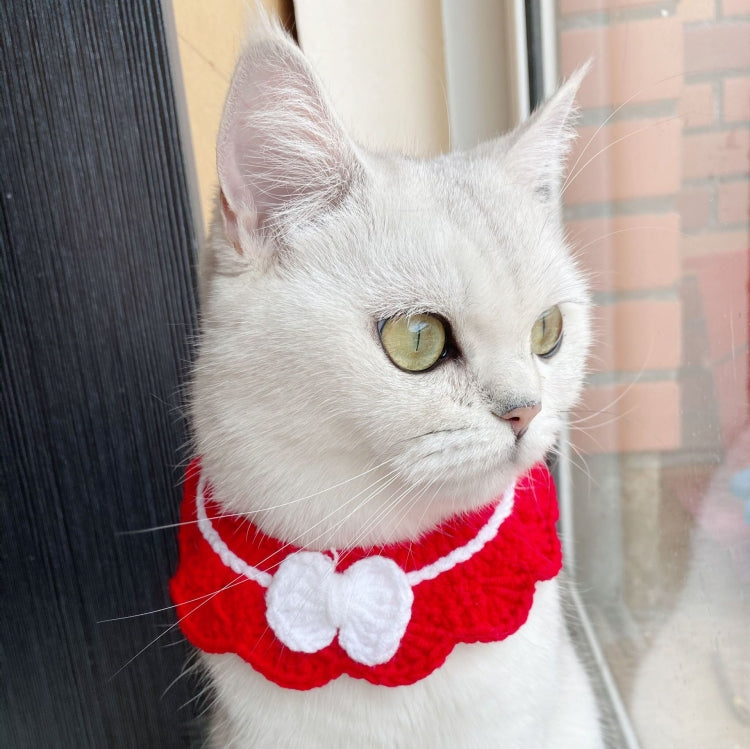 3 PCS Handmade Woolen Knitting Adjustable Flower Bow Knot Cat Dog Bib Accessories Collar, Size:M 25-35cm