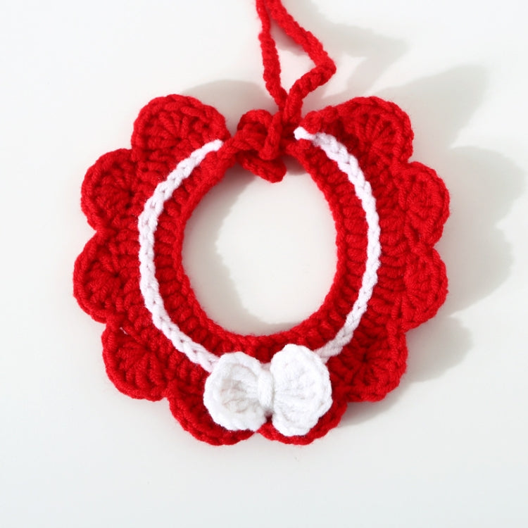 3 PCS Handmade Woolen Knitting Adjustable Flower Bow Knot Cat Dog Bib Accessories Collar, Size:M 25-35cm
