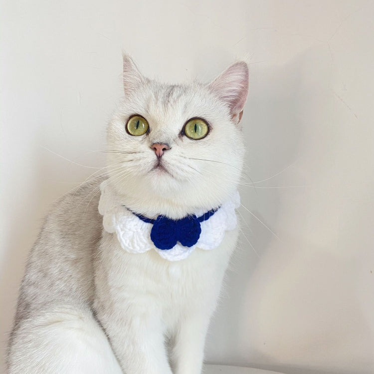3 PCS Handmade Woolen Knitting Adjustable Flower Bow Knot Cat Dog Bib Accessories Collar, Size:M 25-35cm