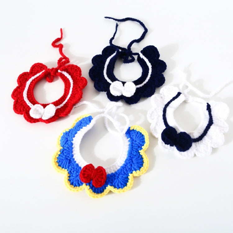 3 PCS Handmade Woolen Knitting Adjustable Flower Bow Knot Cat Dog Bib Accessories Collar, Size:M 25-35cm